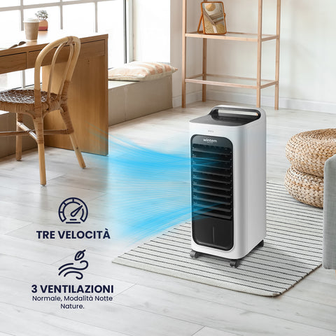 Wintem Rinfrescatore d'Aria Evaporativo Portatile 80W 3 Modalità, Serbatoio 6 Litri con Timer 7L, Telecomando e Display LED Ean-8052286430981