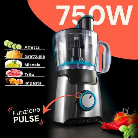 Robot da Cucina Multifunzione Food Processor 600W Contenitore 1,25L con Lame e Dischi in Acciaio Ean-7426896418652
