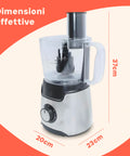 Robot da Cucina Multifunzione Food Processor 600W Contenitore 1,25L con Lame e Dischi in Acciaio Ean-7426896418652