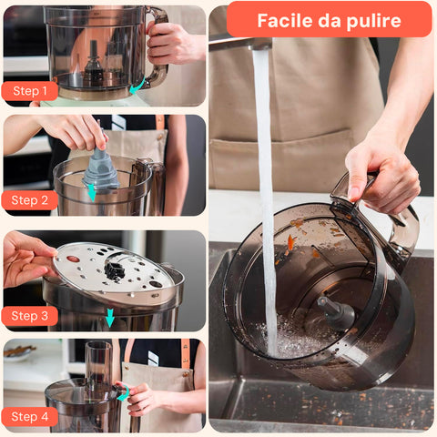 Robot da Cucina Multifunzione Food Processor 600W Contenitore 1,25L con Lame e Dischi in Acciaio Ean-7426896418652