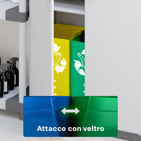 Set borse raccolta differenziata in PVC autoportante e lavabile in elegante soggiorno - Contenitori colorati per carta, plastica e vetro ideali per organizzare i rifiuti domestici in modo ecologico