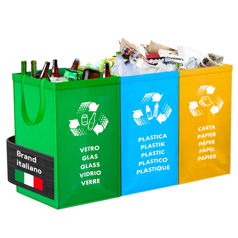 Ensemble de sacs de tri sélectif lavables en plastique pour le verre, le papier et le plastique