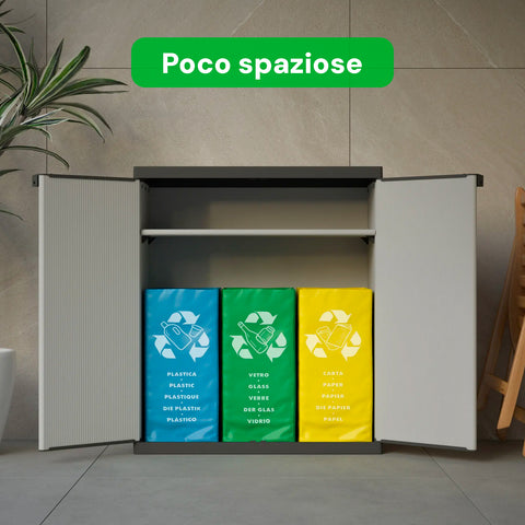 Set completo sacchetti raccolta differenziata in materiale lavabile - Borse riutilizzabili colorate con simboli riciclo per separare vetro, plastica e carta