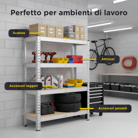 Scaffale Modulare con Struttura in Metallo e 4-5 Ripiani MDF Resistenti