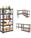 Scaffale modulare con configurazioni multiple: angolare, lineare e personalizzabile, sistema versatile per ogni spazio e necessità