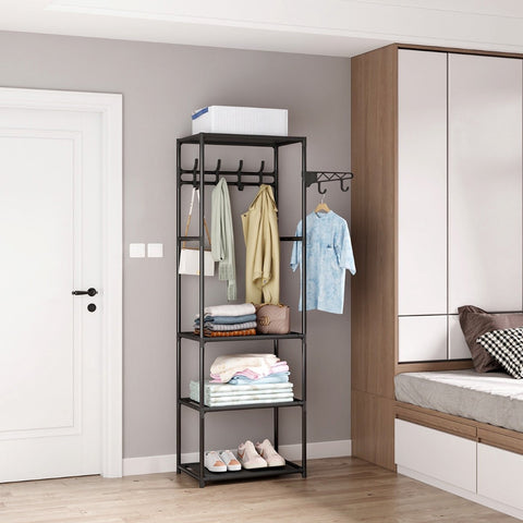 Scaffale appendiabiti in camera da letto moderna per organizzazione vestiti e scarpe, design compatto verticale salvaspazio