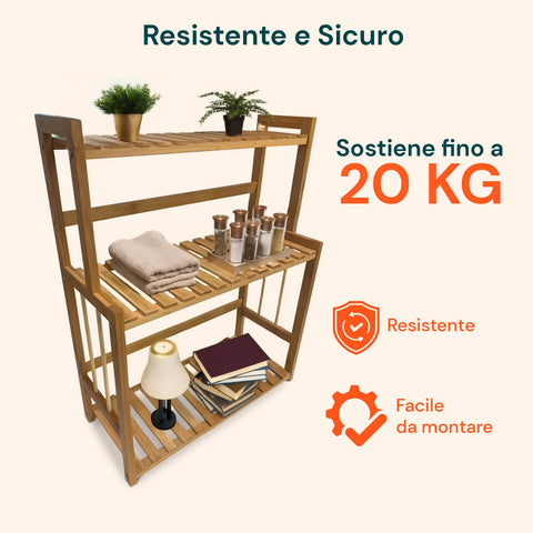 Scaffale resistente e sicuro sostiene fino a 20kg per ripiano, facile da montare, perfetto per piante, asciugamani e libri
