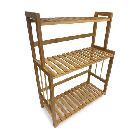 Étagère de rangement 3 niveaux en bambou, peu encombrante, multi-usage pour la maison et le bureau