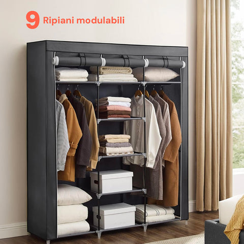 Avilia Scaffale Armadio in TNT con 9 Ripiani Modulabili Multiuso Design Salvaspazio Vestiti Scarpe Ean 8056819052541