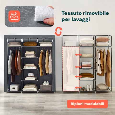 Avilia Scaffale Armadio in TNT con 9 Ripiani Modulabili Multiuso Design Salvaspazio Vestiti Scarpe Ean 8056819052541