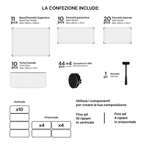 Scarpiera Multiuso 10 Ripiani Modulabili 40x17x10cm per Casa e Ufficio