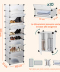 Scarpiera Multiuso 10 Ripiani Modulabili 40x17x10cm per Casa e Ufficio