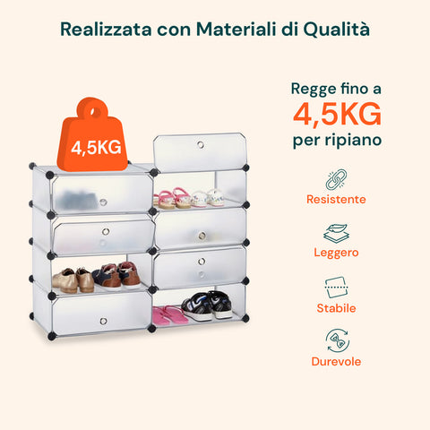 Scarpiera Multiuso 10 Ripiani Modulabili 40x17x10cm per Casa e Ufficio