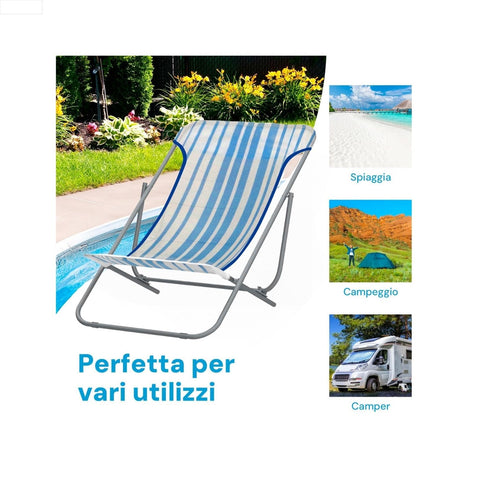 Sdraio beach in acciaio verniciato grigio e textilene traspirante, resistente agli agenti atmosferici per uso esterno
