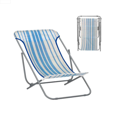 Sdraio beach pieghevole in acciaio e textilene a righe bianco/blu, dimensioni 70x72x45cm, ideale per giardino e spiaggia