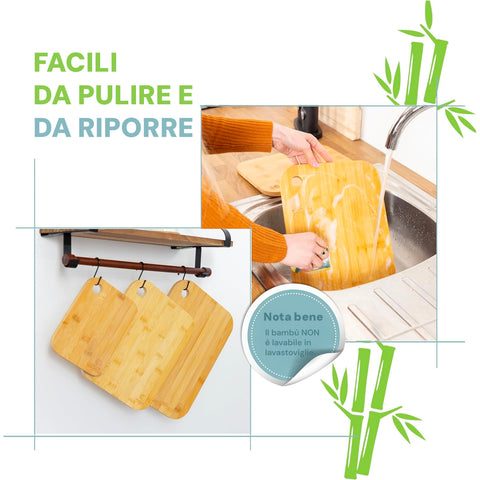Avilia Taglieri in Bambù Naturale 3 Misure con Design Elegante e Superficie Resistente Ean 8056819052671