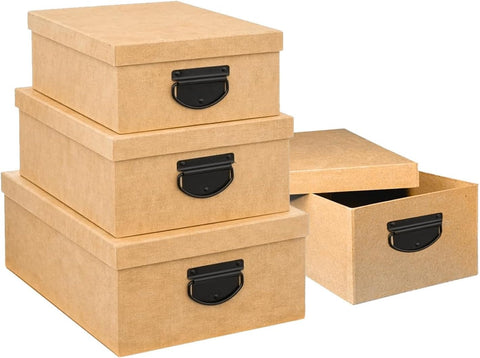 Scatole Organizer Beige Effetto Juta con Manici in Set da 4 Formati Ean-3560231537739