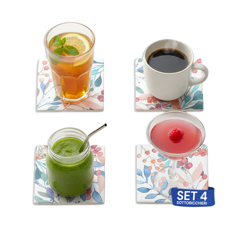 Sous-verres floraux en céramique - Lot de 4 pour boissons chaudes et froides