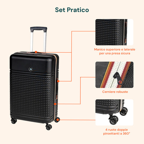 Set Valigie 3 Pezzi ABS – Trolley 55/66/76cm e Beauty Case