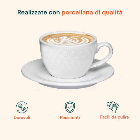 avilia set 6 tazze caffe in porcellana 80cc con piattino e decoro floreale in rilievo ean 8056897157367