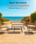 Set Cebu Salotto Con Tavolo In Vetro Divano E 2 Poltrone In Polyrattan