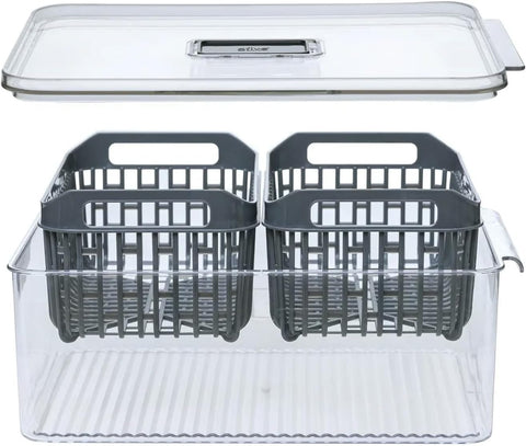 Conteneur Double pour Réfrigérateur en Plastique Gris 32,5x12x22,5 cm