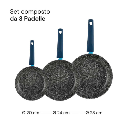 Avilia Padelle Antiaderenti Gaia Alluminio Blu con Fondo a Induzione Set 3 Pezzi con Manico Ergonomico Ean-8056819042856