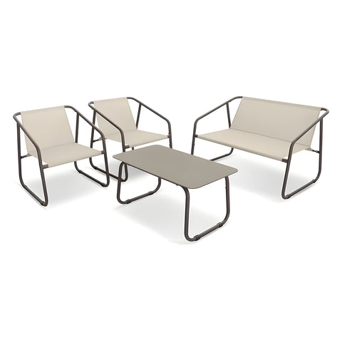 Set Nizza Salotto Con Tavolo In Vetro Divano E 2 Poltrone In Textilene Beige