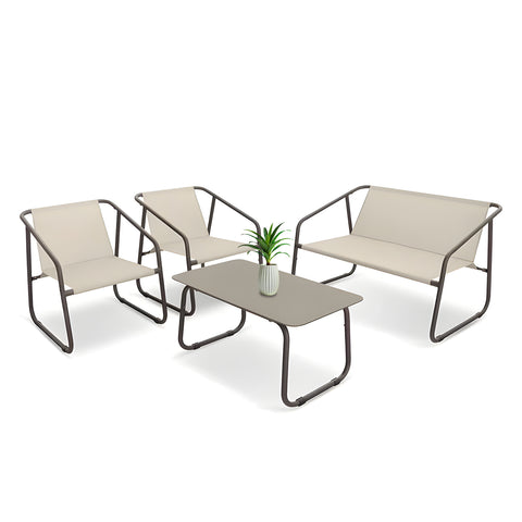 Set Nizza Salotto Con Tavolo In Vetro Divano E 2 Poltrone In Textilene Beige