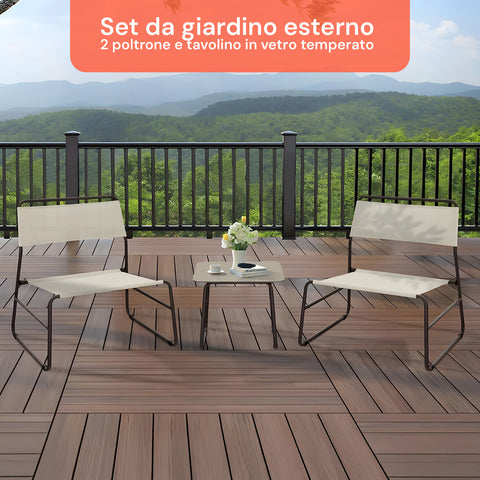 Set Cannes Salotto Con Tavolo In Vetro E 2 Poltrone