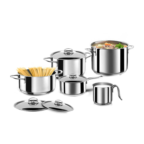 Set de casseroles 9 pièces en acier inoxydable 18/10 avec faitouts, casseroles et chauffe-lait