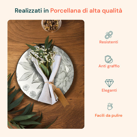 Servizio Piatti 18 Pezzi Decoro Bouquet In Porcellana Per 6 Posti Tavola
