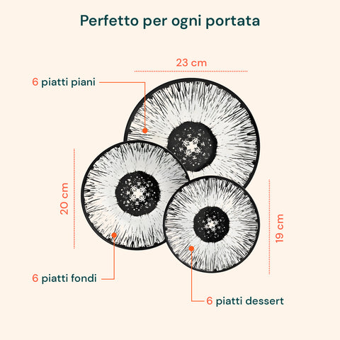 Servizio Piatti 18 Pezzi In Porcellana Decoro Corolla Per 6 Posti Tavola