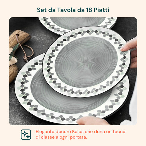 Servizio Piatti 18 Pezzi In Porcellana Decorazione Kalos Per 6 Posti Tavola