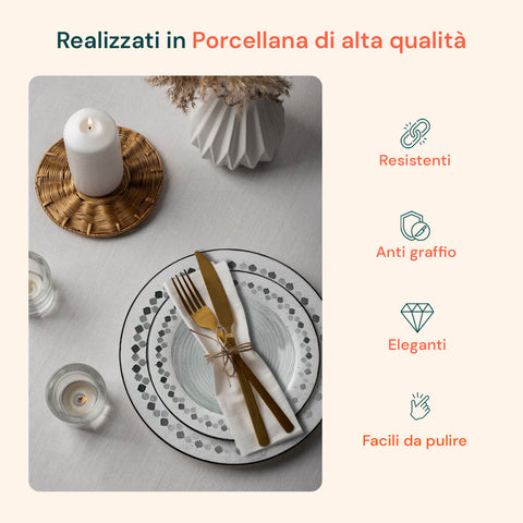 Servizio Piatti 18 Pezzi In Porcellana Decorazione Kalos Per 6 Posti Tavola