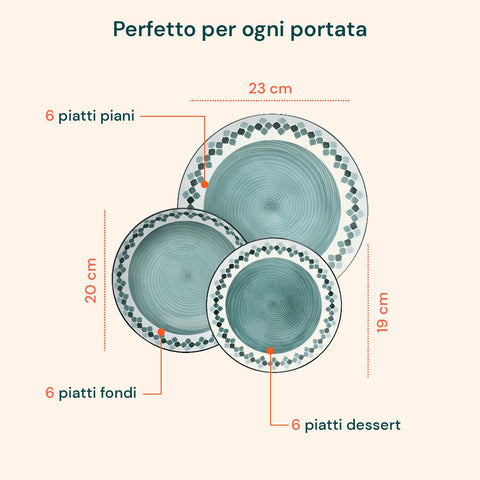 Servizio Piatti 18 Pezzi In Porcellana Decorazione Kalos Per 6 Posti Tavola