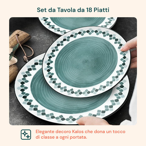 Servizio Piatti 18 Pezzi In Porcellana Decorazione Kalos Per 6 Posti Tavola