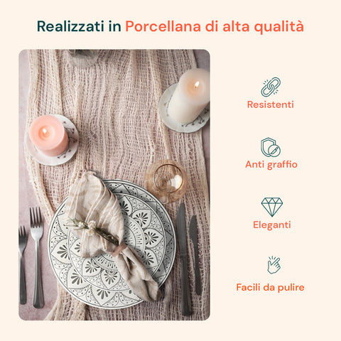 Servizio Piatti 18 Pezzi In Porcellana Decorazione Mandala Per 6 Posti Tavola