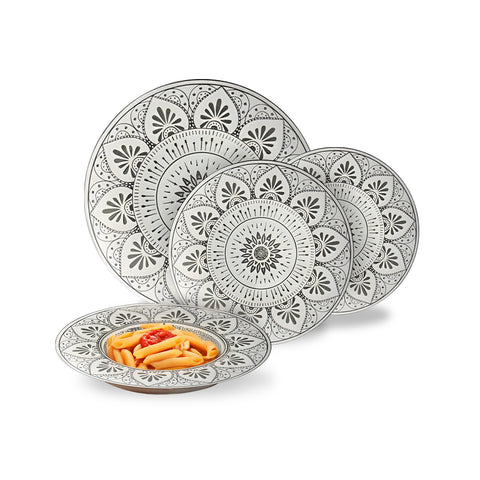 Service de table 18 pièces en porcelaine motif mandala pour 6 personnes