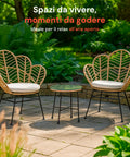 Set Fiji Salotto Con Tavolino In Vetro E 2 Sedie In Polyrattan
