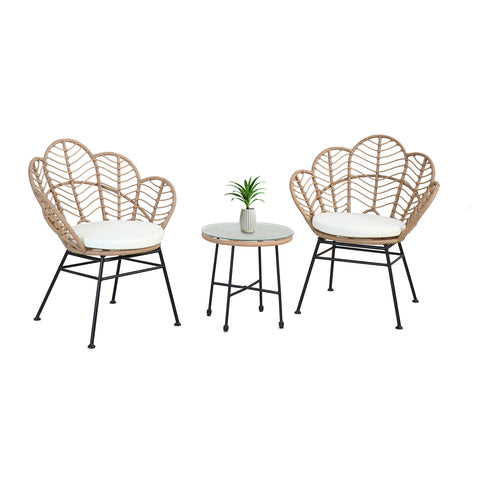 Ensemble de salon Fidji avec table basse en verre et 2 chaises en polyrotin