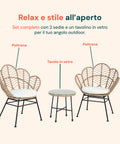 Set Fiji Salotto Con Tavolino In Vetro E 2 Sedie In Polyrattan