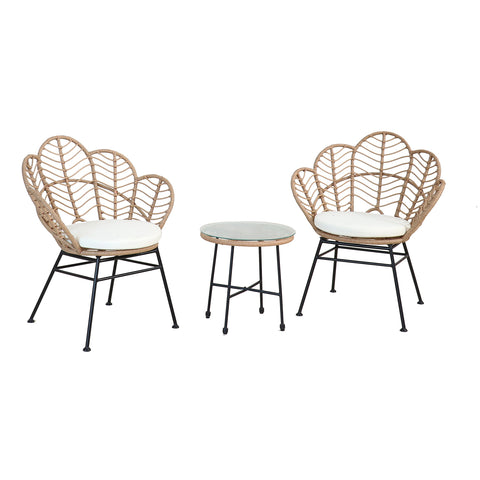 Set Fiji Salotto Con Tavolino In Vetro E 2 Sedie In Polyrattan