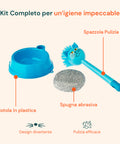 Set Pulizia Ciotole per Animali con Spazzola Gatto e Spugna Abrasiva