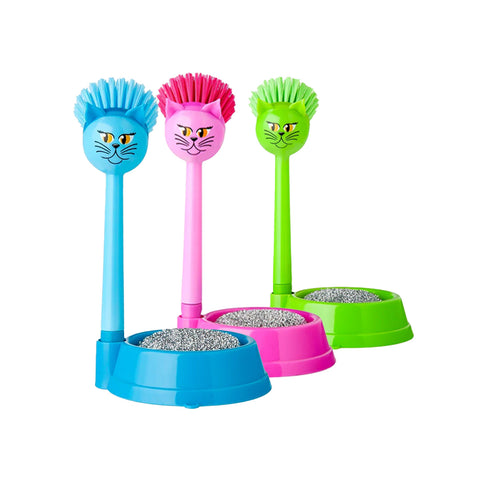 Kit de nettoyage pour gamelles d'animaux avec brosse à chat et éponge à récurer