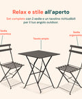 Set Koby Salotto Con Tavolo E 2 Sedie Pieghevoli In Metallo Antracite