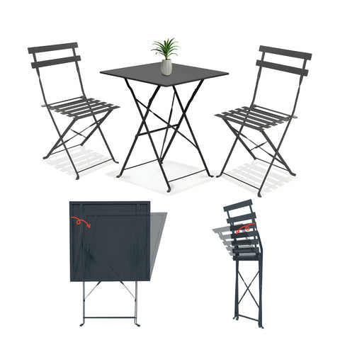 Set Koby Salotto Con Tavolo E 2 Sedie Pieghevoli In Metallo Antracite