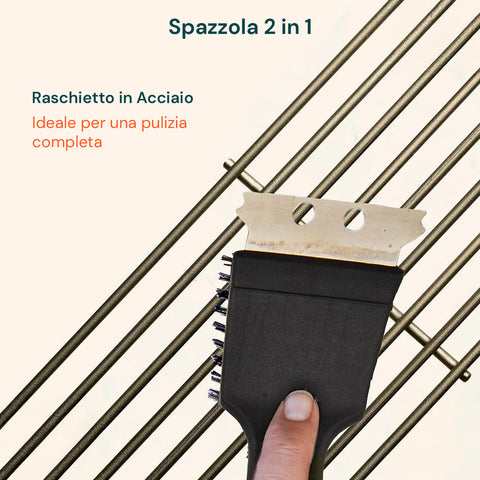 Spazzola Barbecue Pulizia Griglia con Setole e Raschietto in Acciaio e Manico in PP Ergonomico Antiscivolo Ean 8023755068837