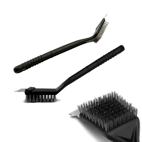 Brosse de nettoyage pour grille avec poils résistants, grattoir et manche ergonomique
