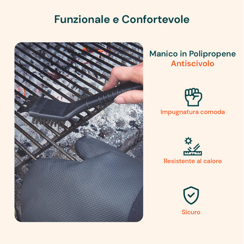 Spazzola Barbecue Pulizia Griglia con Setole e Raschietto in Acciaio e Manico in PP Ergonomico Antiscivolo Ean 8023755068837